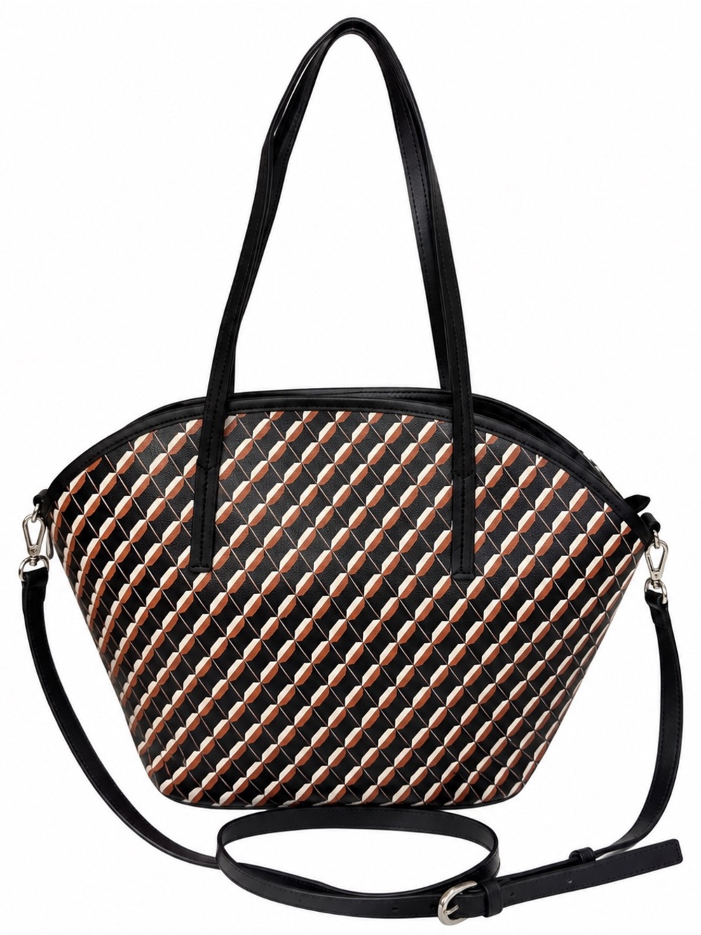 Andiata Black Brown Geometric Print Tote Shoulder Crossbody Bag Leather Trim